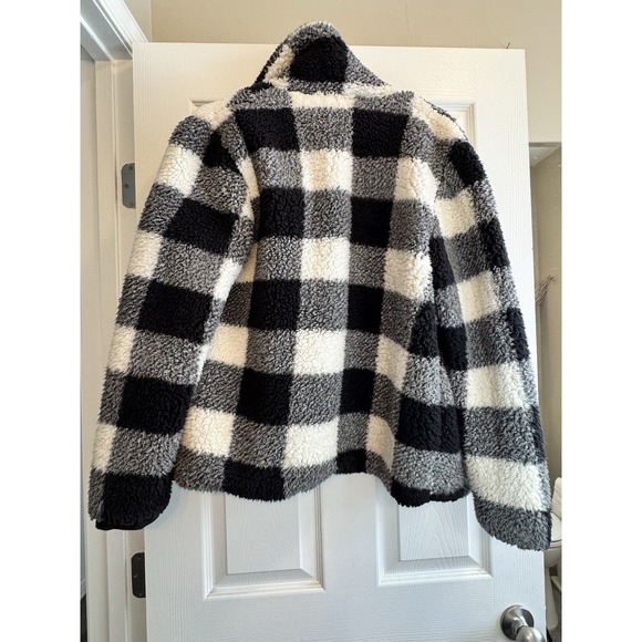 Knox Rose Jacket Womens Medium Black White Buffalo Plaid Sherpa Collared Pocket - Picture 11 of 11